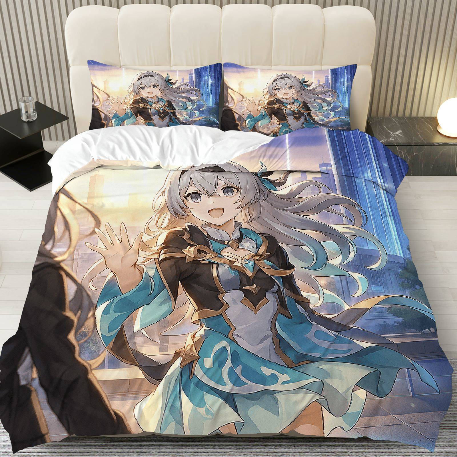 TEMU 3pcs Bedding Including 1 Duvet And 2 Pillowcases (filler Not Included), Featuring An Anime Fantasy Character Design In A Scenic Blue Theme,
