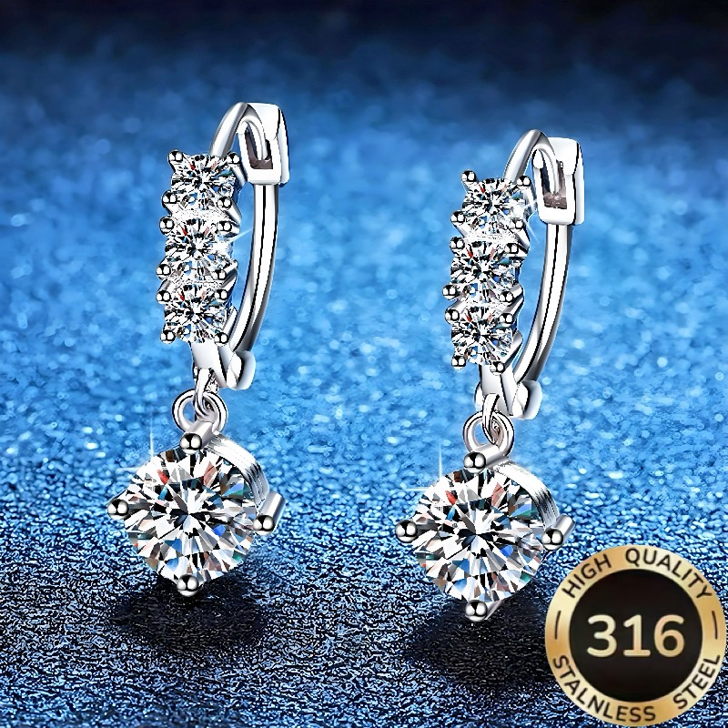 TEMU A Pair Of High-quality Steel Hypoallergenic, Light Luxury, Elegant, And Sparkling Starry Earrings For Women, Featuring Multiple Round Synthetic