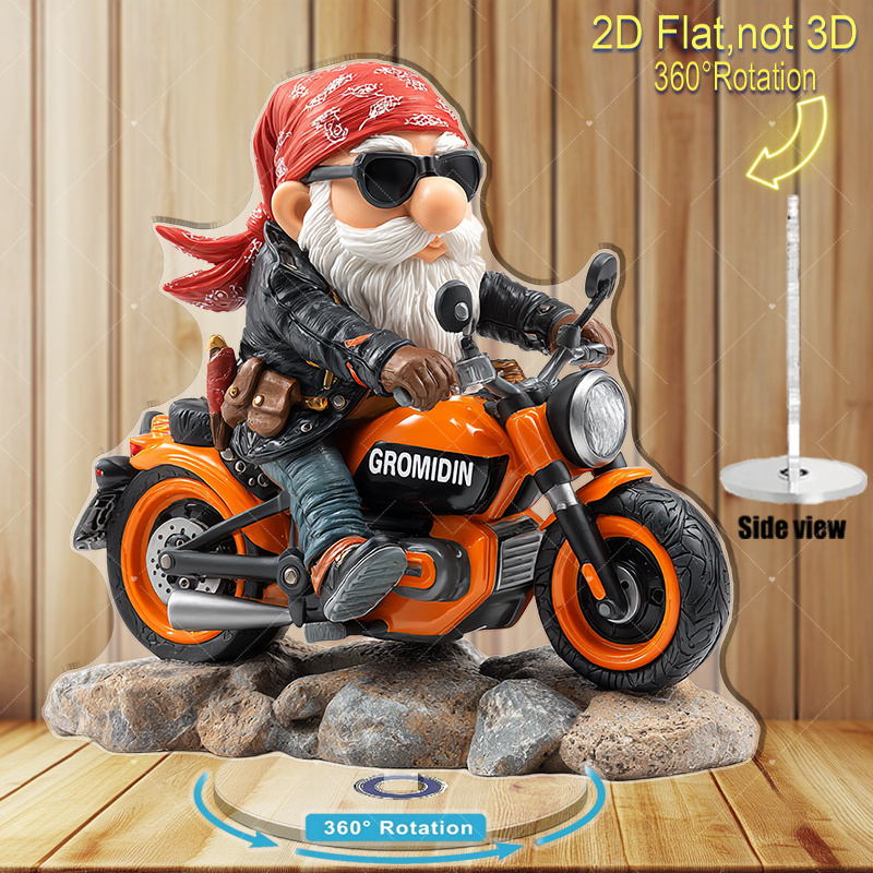 TEMU [motorcycle Gnome 2d Acrylic Rotating Ornament] 1pc Pack (360° Rotation And 2d Flat ), Suitable For Gardens/living Rooms/offices (a Decor
