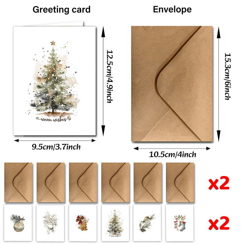 Image of 24pcs Watercolor Christmas Greeting Cards With Envelopes - Holiday, Thanksgiving, New Year & Spring Celebrations