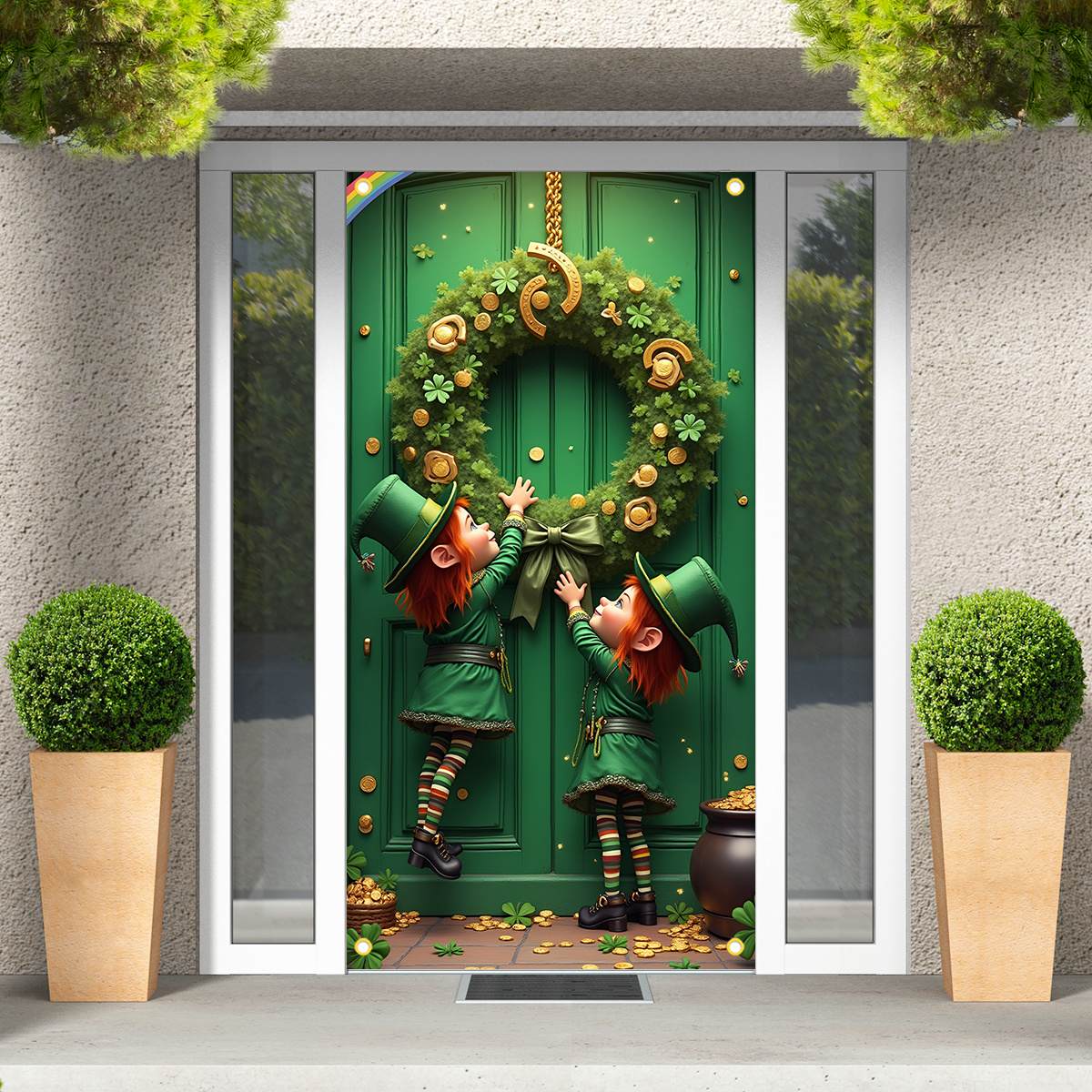 

2d Door Banner, 1pc Drihanco 's Day Door Cover Banner - Polyester Vertical Shamrock Wreath With , Holiday Welcome Sign For Indoor & Outdoor Party Decorations, Garden-ready