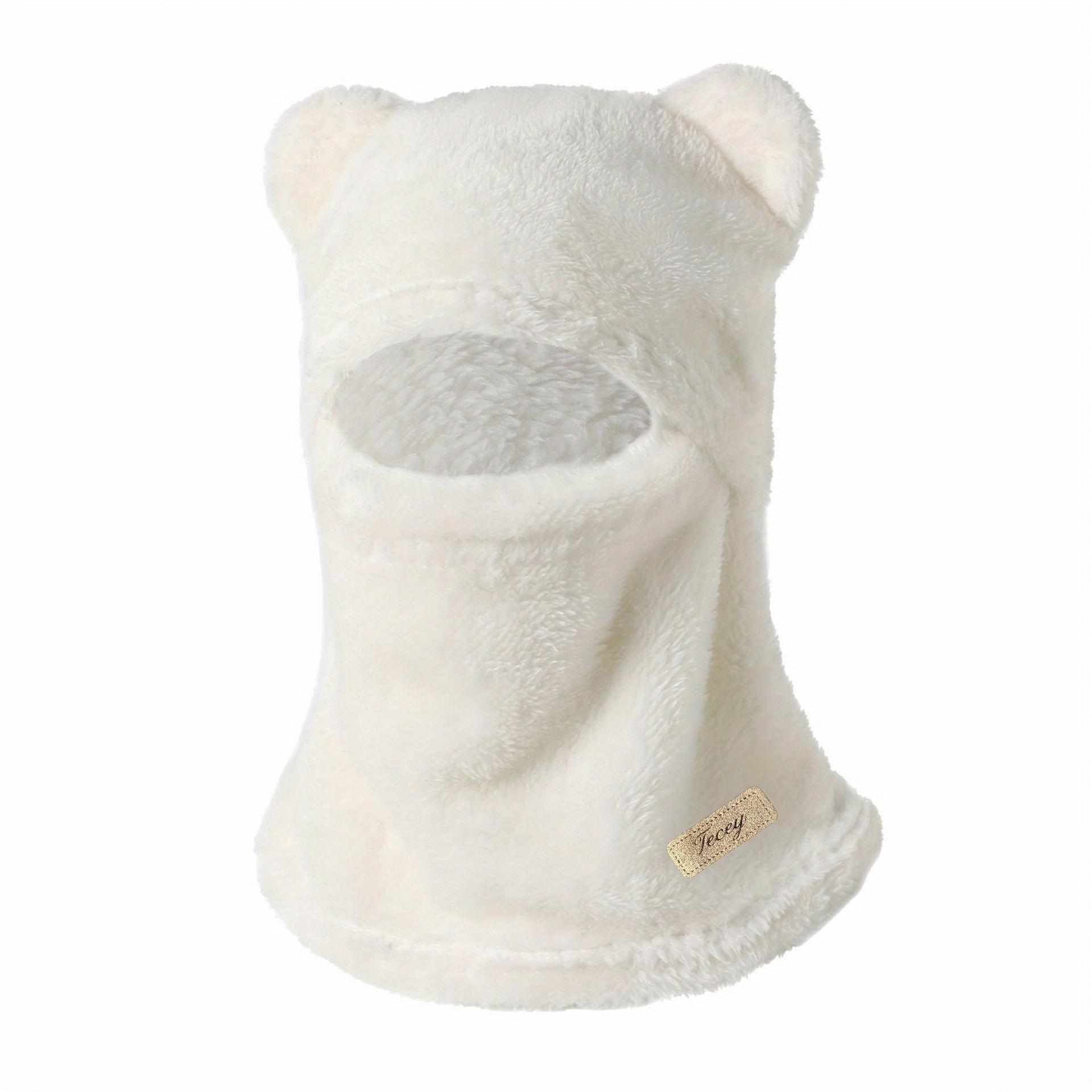 TEMU Women's Cute Bear Ears Plush Balaclava Hat, Winter -lined Thickened 1pc Hat, Windproof Face And Neck Protection For Outdoor Cycling, Skiing, And