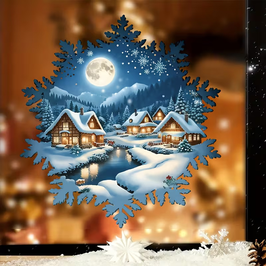 TEMU 1 Self-adhesive Pvc Christmas Snowflake Window Sticker - Double-sided Snowflake Glass Decoration, Easy To Paste, Suitable For Christmas And
