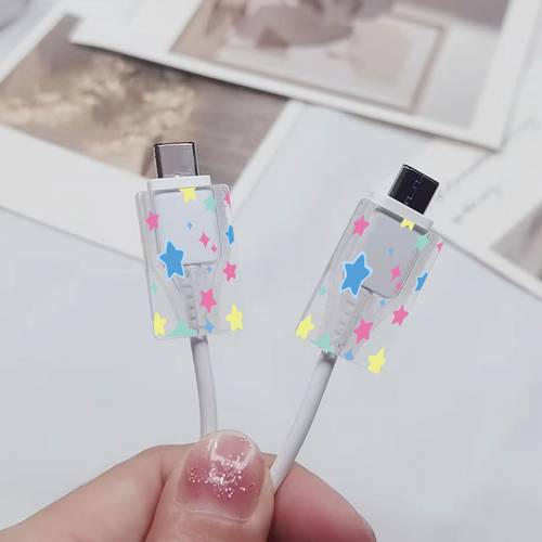 x8457 colorful pattern for samsung 25w transparent charger protective case for samsung for galaxy phone charger protective case 25w charger protective set cable protective sleeve charging cable head protective sleeve gift