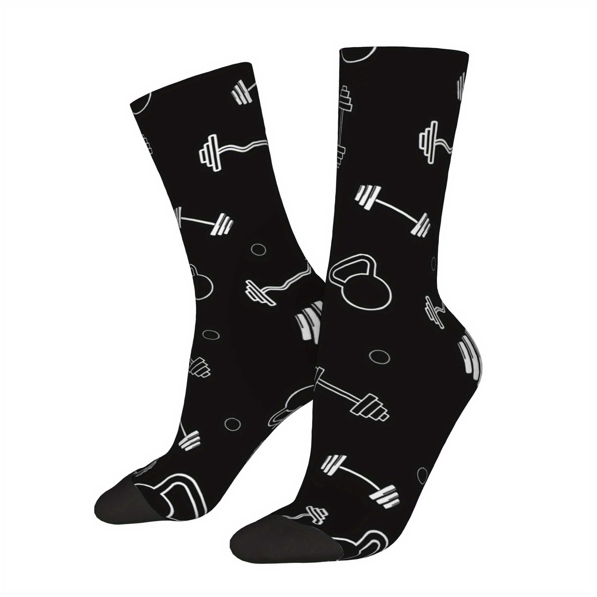 

1 Pair Funny Sock For Men Gym Weights Hip Hop Pattern Printed Crew Mid Calf Sock