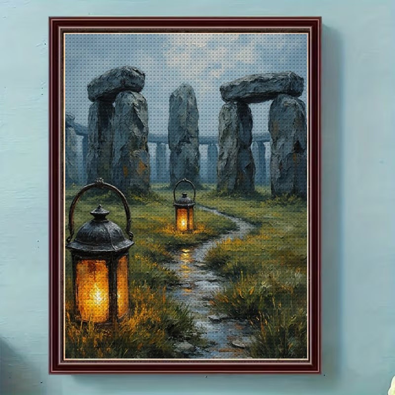 TEMU Cross - Printed Kit, & Lanterns Design, Canvas Material, Multiple Specifications Available, Suitable For Home Decoration, Gift For International