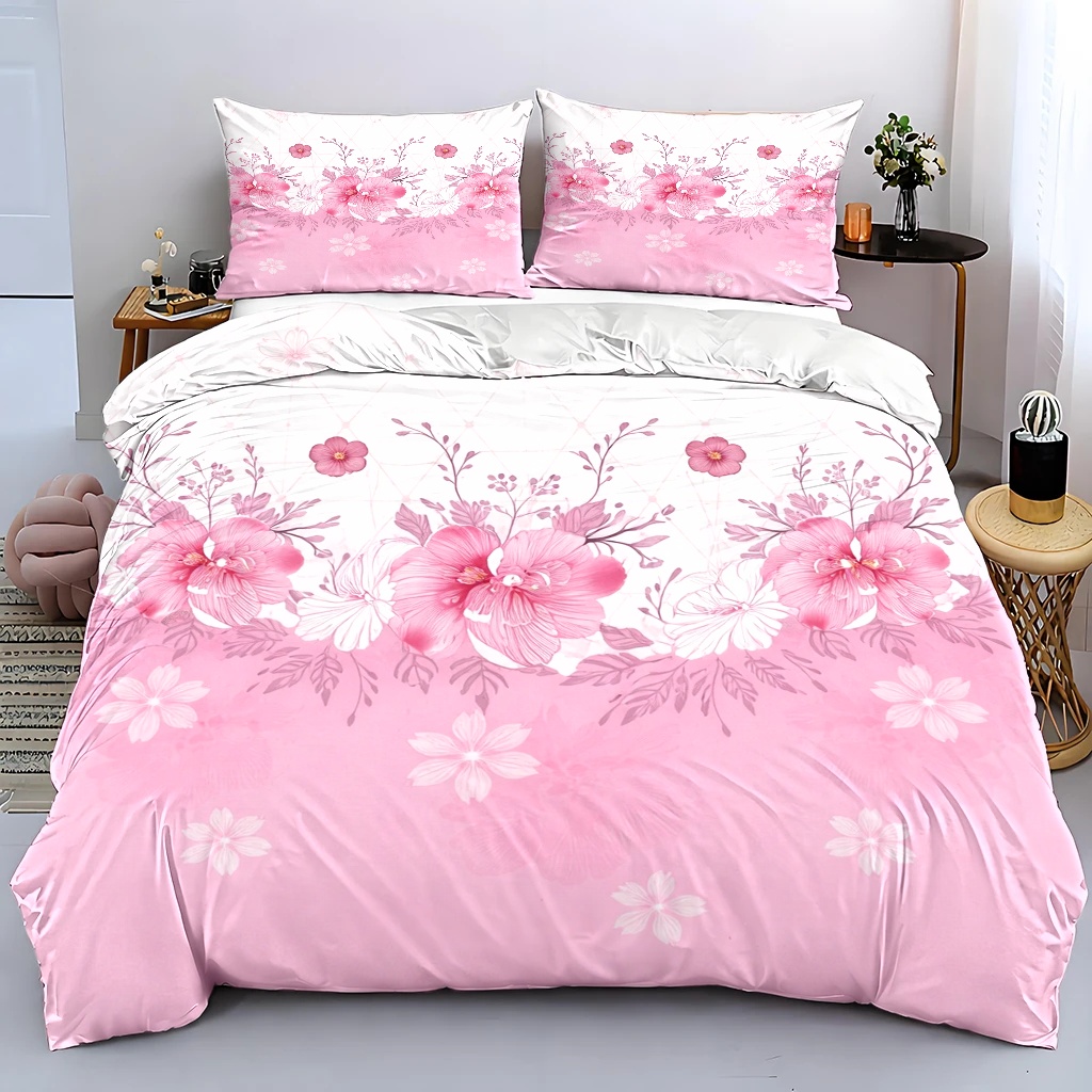 TEMU 3pcss Pink Floral Duvet Cover Set, 3pcss Bedding (1* Duvet Cover   2* Pillowcases), Suitable For , Machine Washable, Invisible Zipper Design,