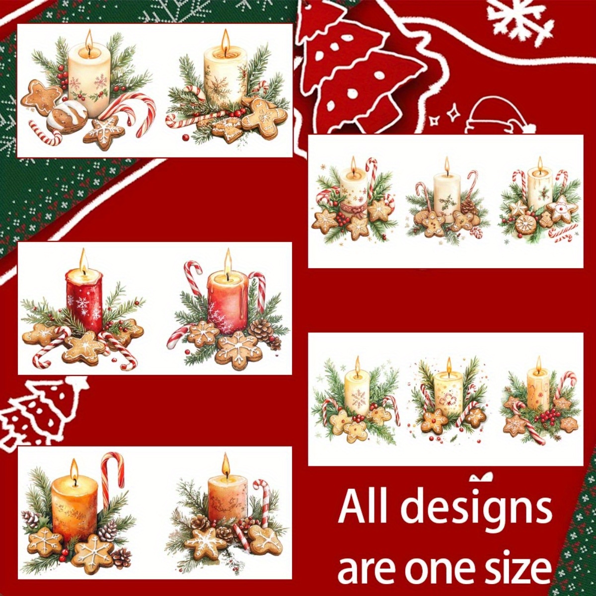 TEMU Set di 5 Candele a Tema Festivo con Design Pan di Zenzero, Realizzate con Carta Transfer UV DTF Impermeabile e Resistente ai Graffi, Ideali per