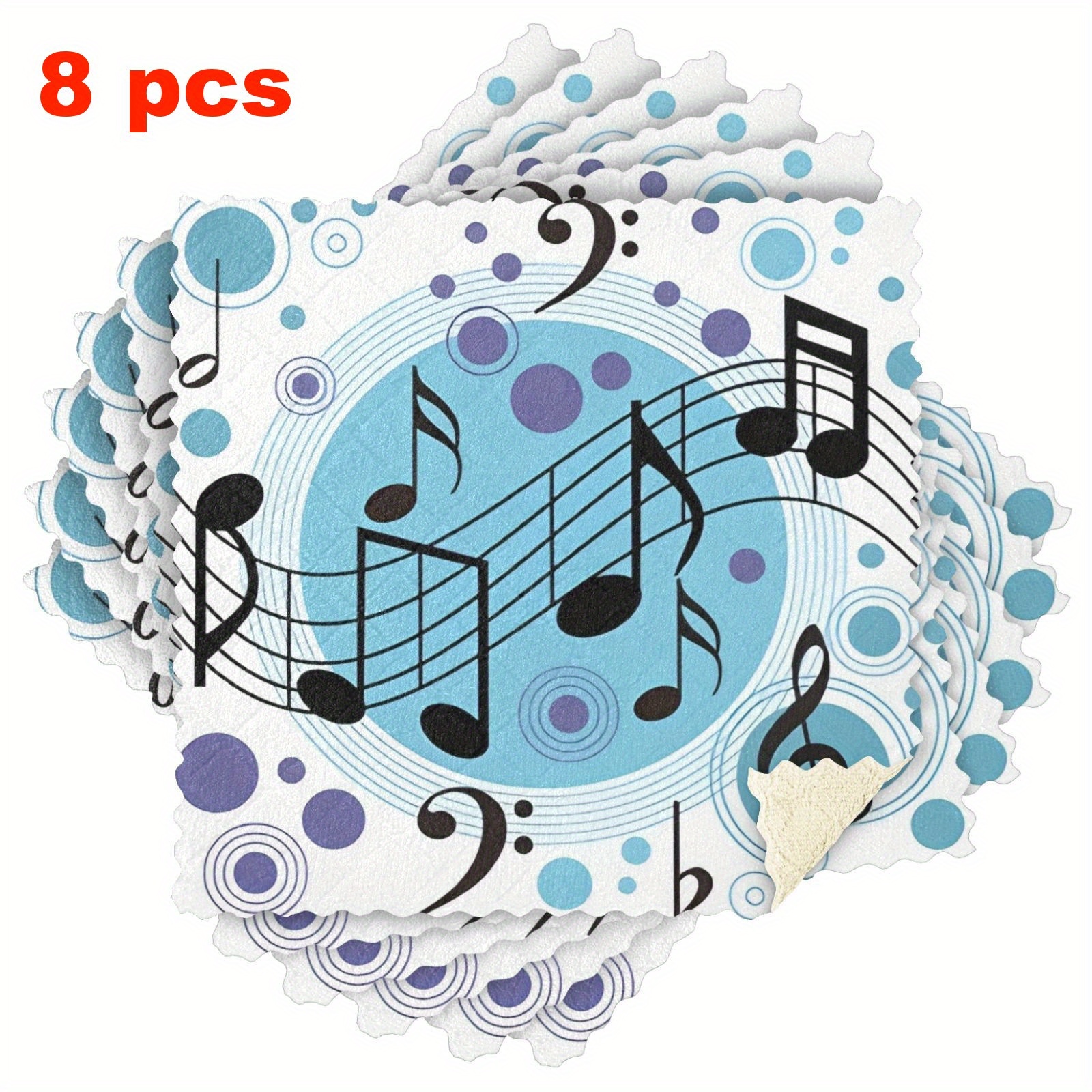 TEMU 2/5/8-pack Kitchen Dish Towels With Music Note Pattern Reusable Cleaning Cloth Microfiber Scouring Pad Highly Absorbent Easy To Clean Thick
