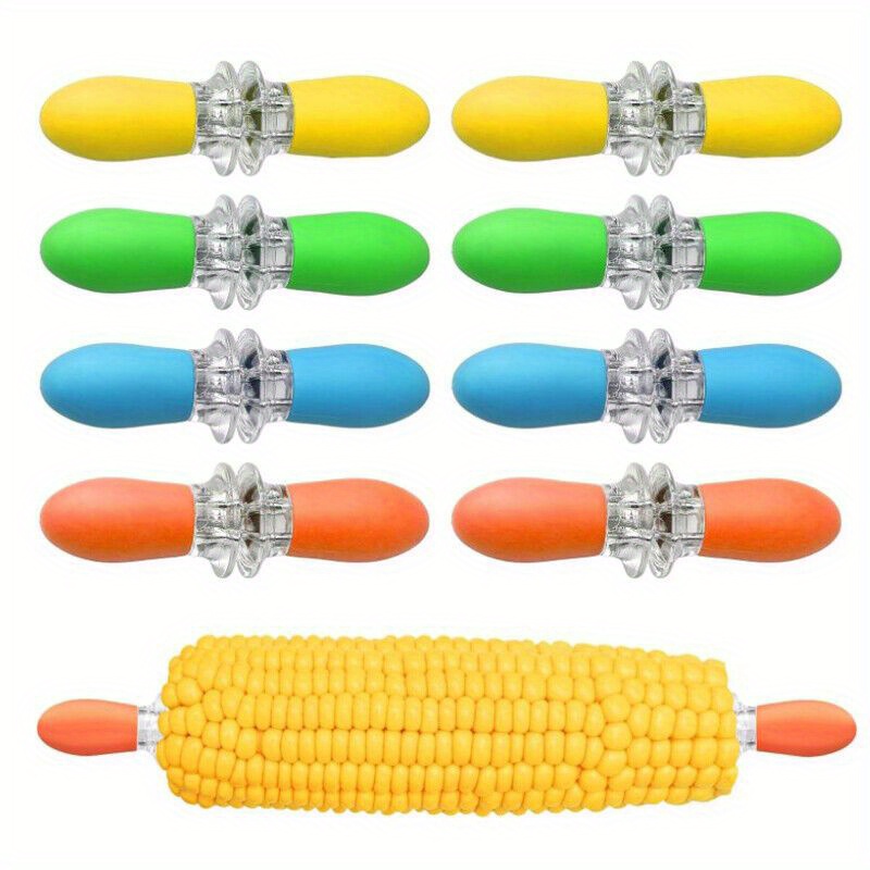 TEMU Hongtellor Corn Forks-10pcs Corn Holders, Corn On The Cob Forks, Safe Interlocking Forks For Corn On The Cob Skewers With Silicone Handle, Corn