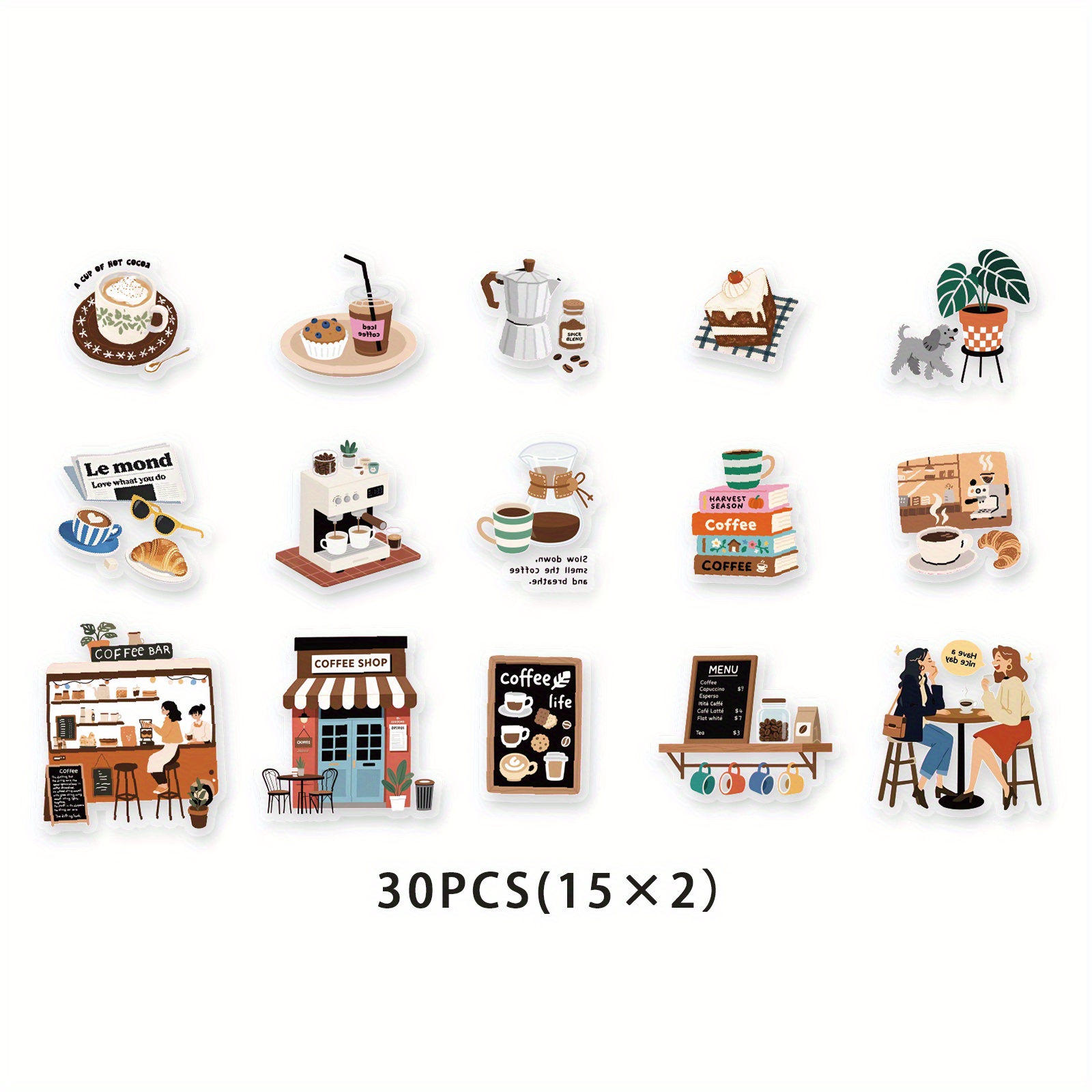 Image of Life 30pcs Weekend Afternoon Tea Stickers For Laptops, Phone Cases, Suitcases, Water Bottles, Bicycles, Guitars, Scrapbooks, Albumscycling, Decals