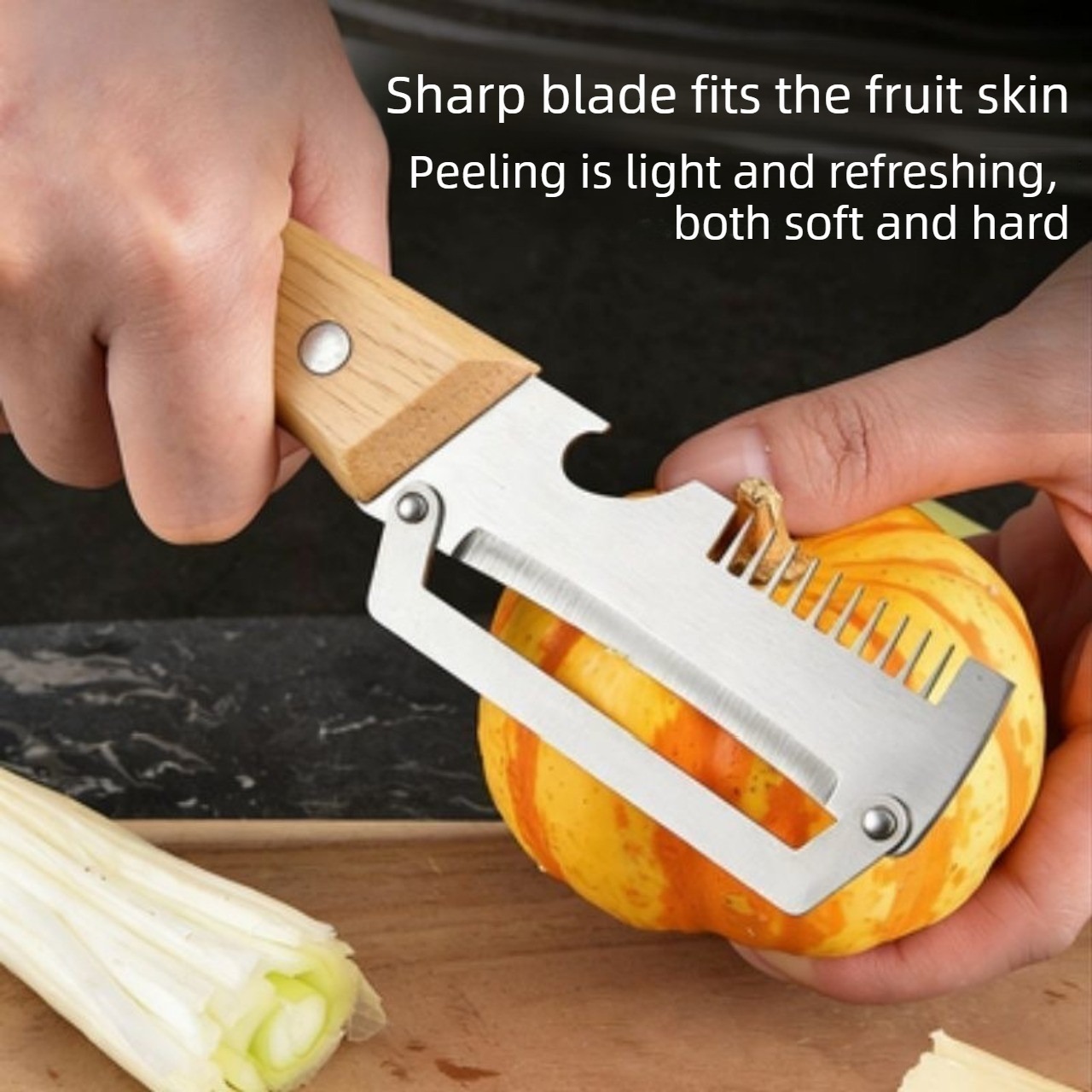 2pcs 2 in 1 multifunctional peeler and slicer with bottle opener ergonomic handle kitchen vegetable and fruit peeler and slicer random 9 12 teeth for slicing details 4