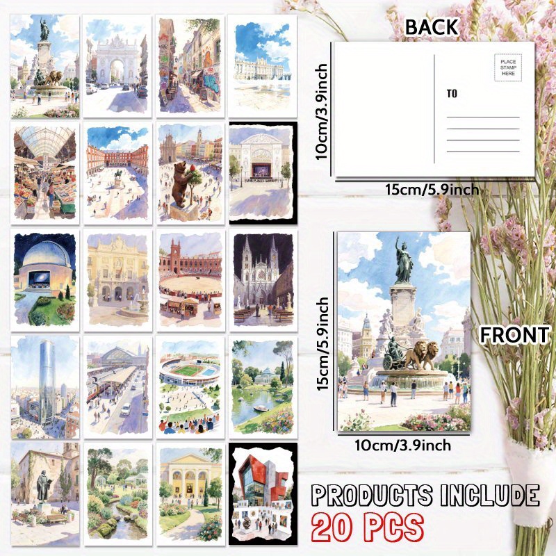 TEMU 20 Postales de Acuarela de Madrid, España: Hermosos Monumentos y Paisajes , Regalo Único y , Tarjetas de Afirmaciones para Todas las Ocasiones
