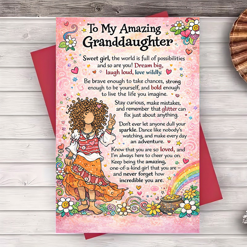 TEMU 2pcs (one Envelope And 1 Greeting Card) Inspirational Greeting Card For Granddaughter With Encouraging Message Birthdays Holidays Or To Her And