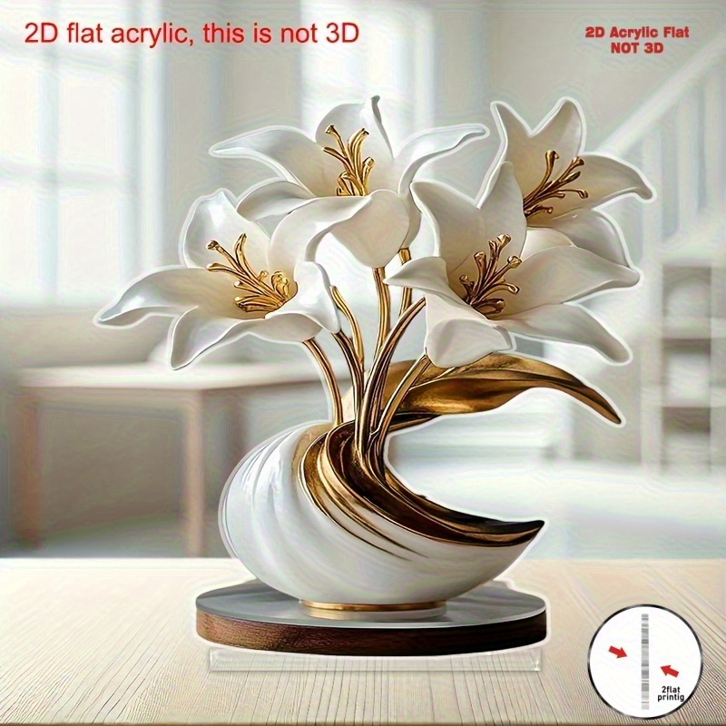 2D Flat, 2D Flat Vase Decoration - A Single Piece 2D Flat Vase Decoration with Lily Design, Suitable for Decorating Living Rooms, Bedrooms, and Cafes in Various Occasions (Christmas, Weddings, Birthday Parties). A Creative Home Decoration for Holiday