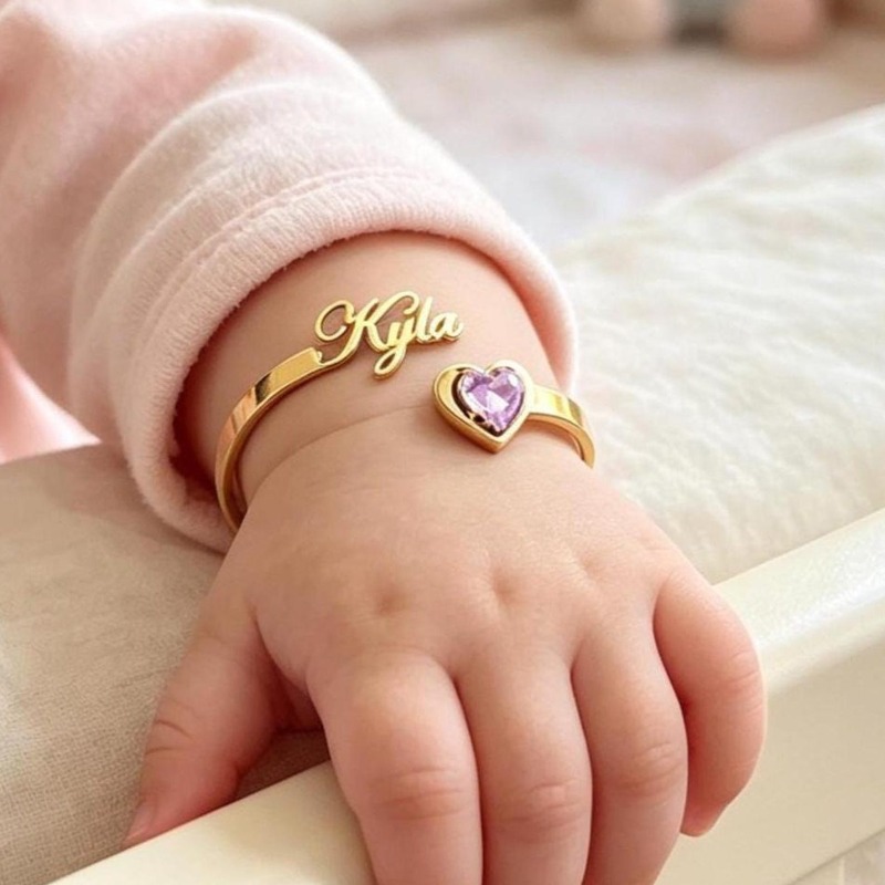 TEMU Custom Heart-shaped Birthstone Name Bracelet, Personalized Nameplate Bracelet, Name Bracelet Jewelry, Letter Heart Birthday Stone Bracelet, Wear