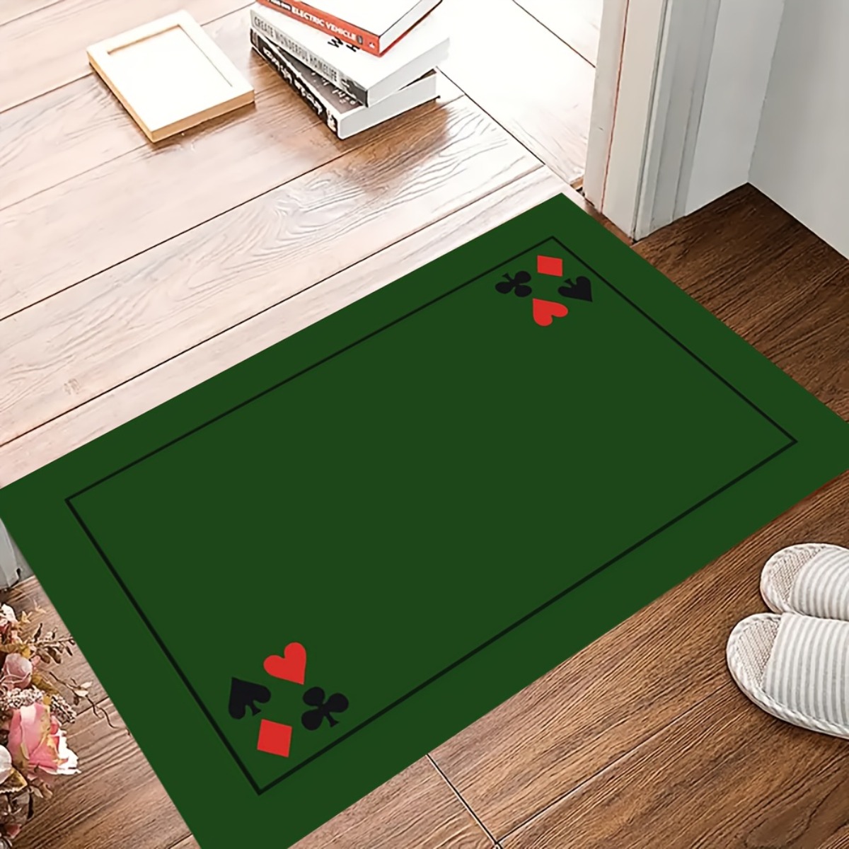 TEMU 1 pièce Tapis élégant en flanelle douce et durable à motif de cartes à , idéal pour la décoration du salon, parfait pour les fêtes de Noël et du