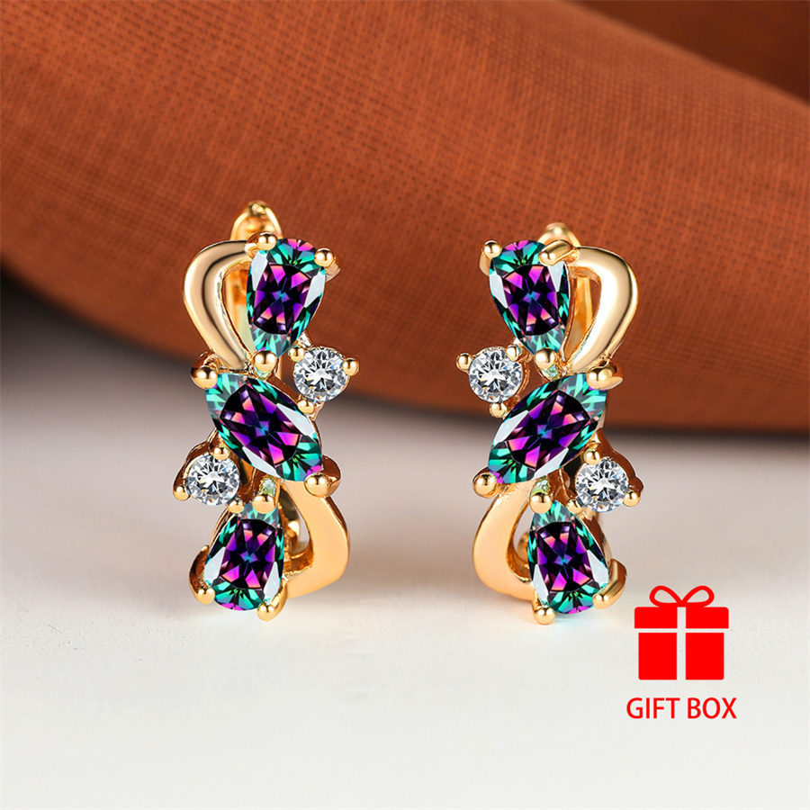 TEMU Elegant Multicolor Cubic Zirconia Stud Earrings For Women - Luxurious, Durable & Sparkling Accessory For Weddings, Parties &