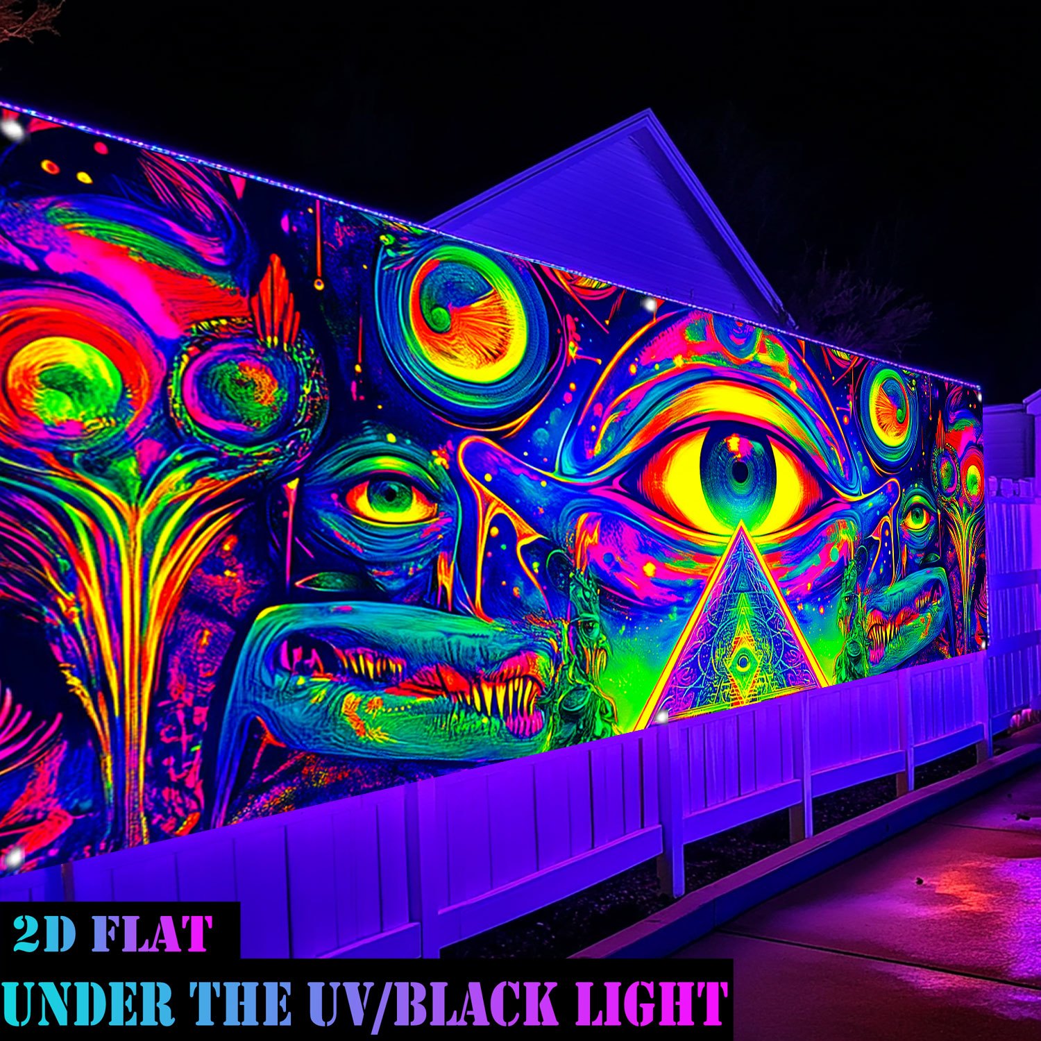 TEMU 2d Flat, 2d Flat - 2d Flat Qd_vivios 1pc -the-uv Light Mysterious All Sight Eye Courtyard Wall Banner, Indoor & Outdoor Festive Party Decor, No