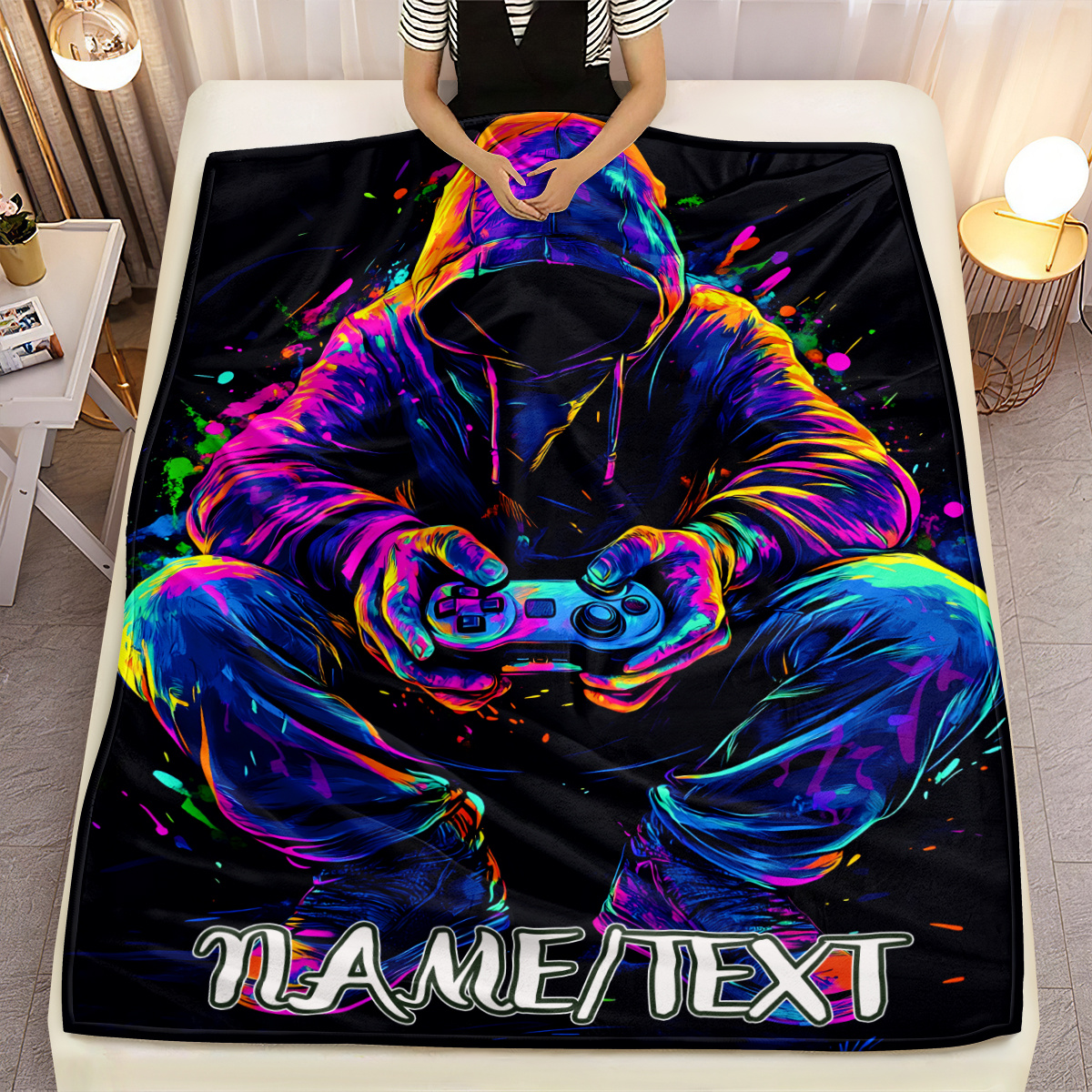 TEMU Customizable Gaming Controller Blanket - Vibrant Flannel Throw For Gamers, Soft & Lightweight, Perfect For Sofa, Bed, Travel, And Office Use - Personalized Design Option (80x120cm/31.5x47.2inch)