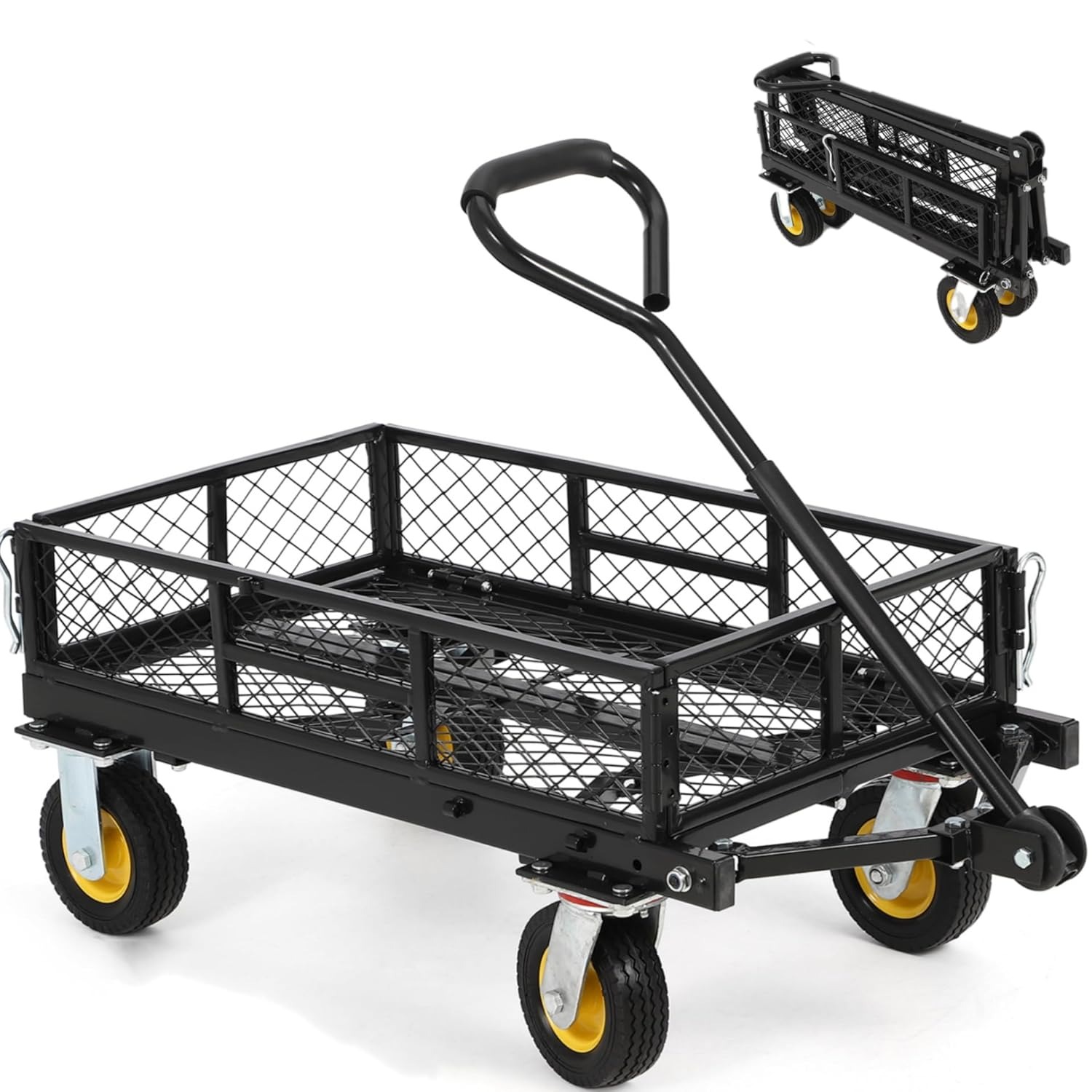 TEMU Garden Cart, Basket Trolley, 150kg Load Capacity, Pneumatic Tires, Folding, Outdoor Cart, Hand-operated Trolley, Moving Cart, Suitable For