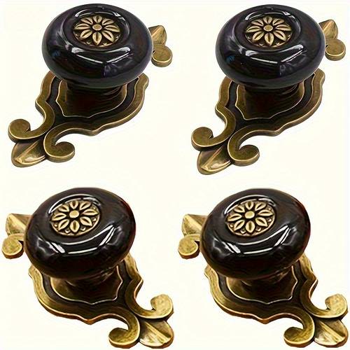 4pcs vintage ceramic cabinet handles with polished alloy base intricate in black golden durable drawer pulls for dressers wardrobes kitchen cabinets home decor wardrobe glossy ceramic top cabinet furniture