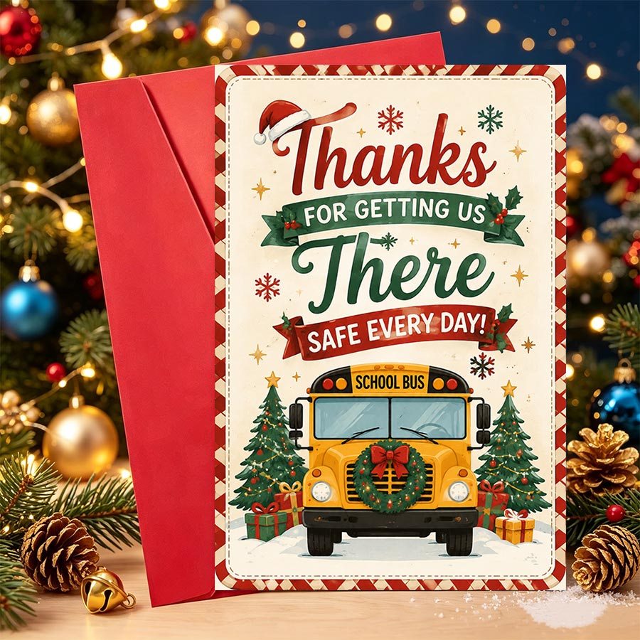 TEMU 1 Ensemble de Cartes de de Noël, Cadeau de Remerciement de Noël pour les Chauffeurs de Bus Scolaires, Vœux de Voyage en Toute Sécurité