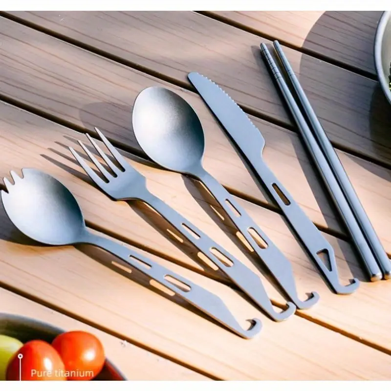 titanium camping utensil set 5pcs lightweight knife spork and chopsticks for backpac backpacking , hiking gear, backpacking essentials, mini utensils, spork design, , material, spoon, portable cutlery, travelers, tent jul mekfat Product details 4