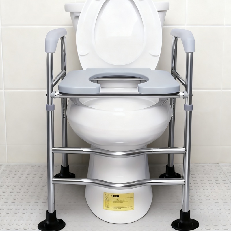 1pc Adjustable Height Toilet Seat With Handle - Perfect For Seniors And Disabled, Durable Metal Frame, | No Electricity Required | Sturdy Structure