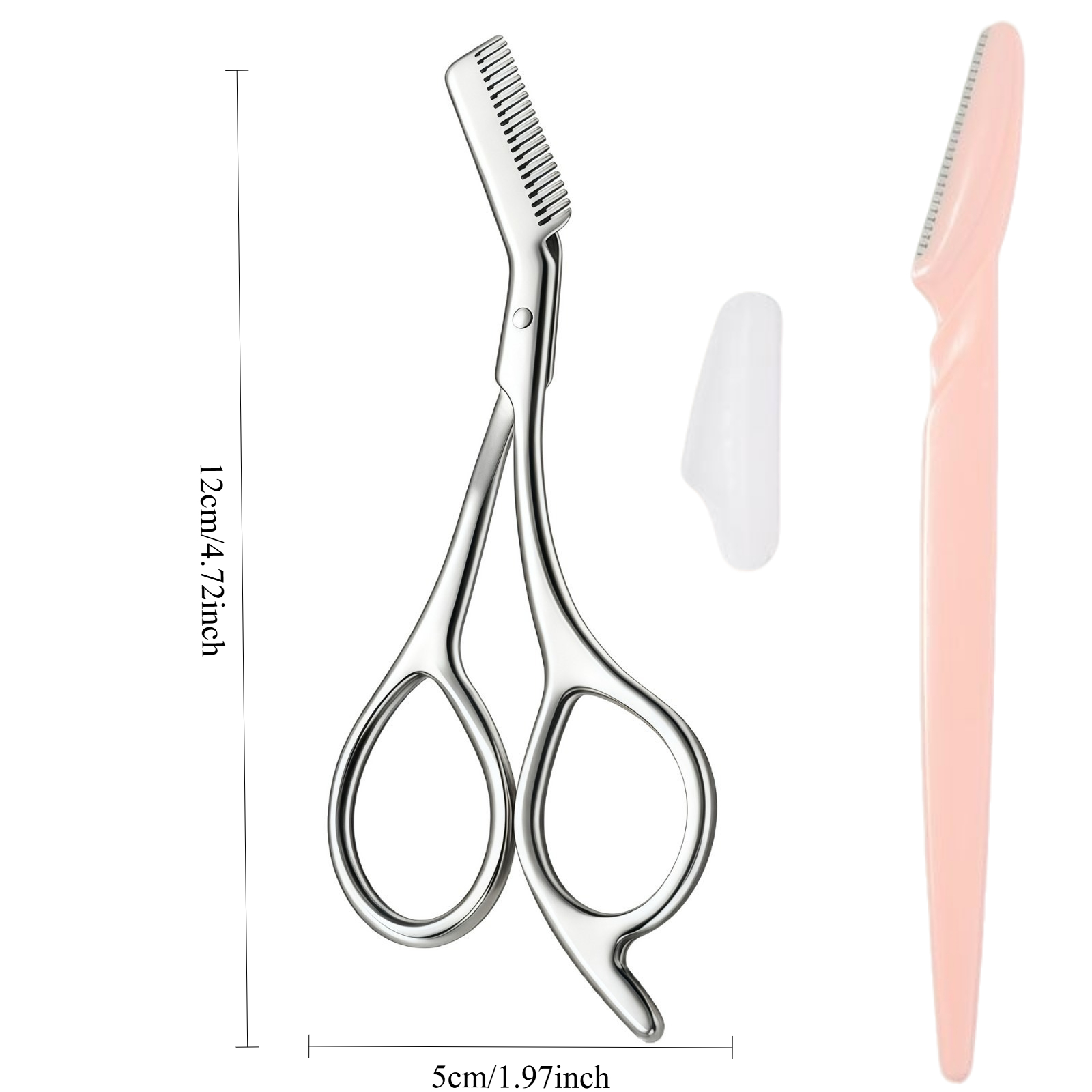 TEMU 2pcs Professional Stainless Steel Eyebrow Scissors And Comb Set - Hypoallergenic Ergonomic Dual-, Precise Shaping - With Storage Bag, Perfect