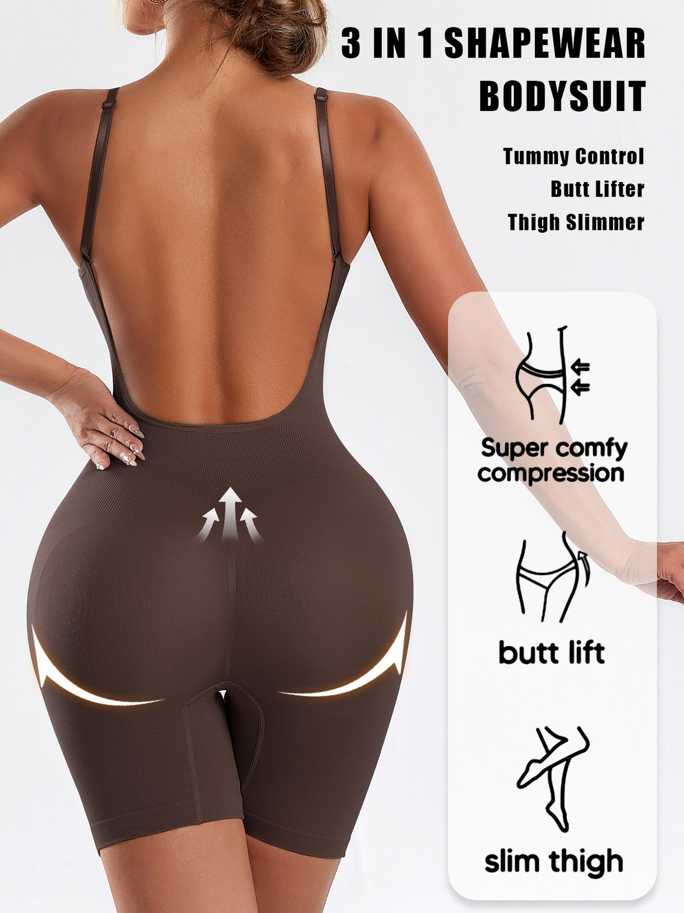 1pc CELILIN Women's Full Backless Shaping Bodysuit - Medium Support Tummy Control Butt Lifter, Seamless One-Piece Suit, Breathable Lightweight for Yoga, Gym & Casual Attire, Machine Washable Solid Color (No Chest Padding)
