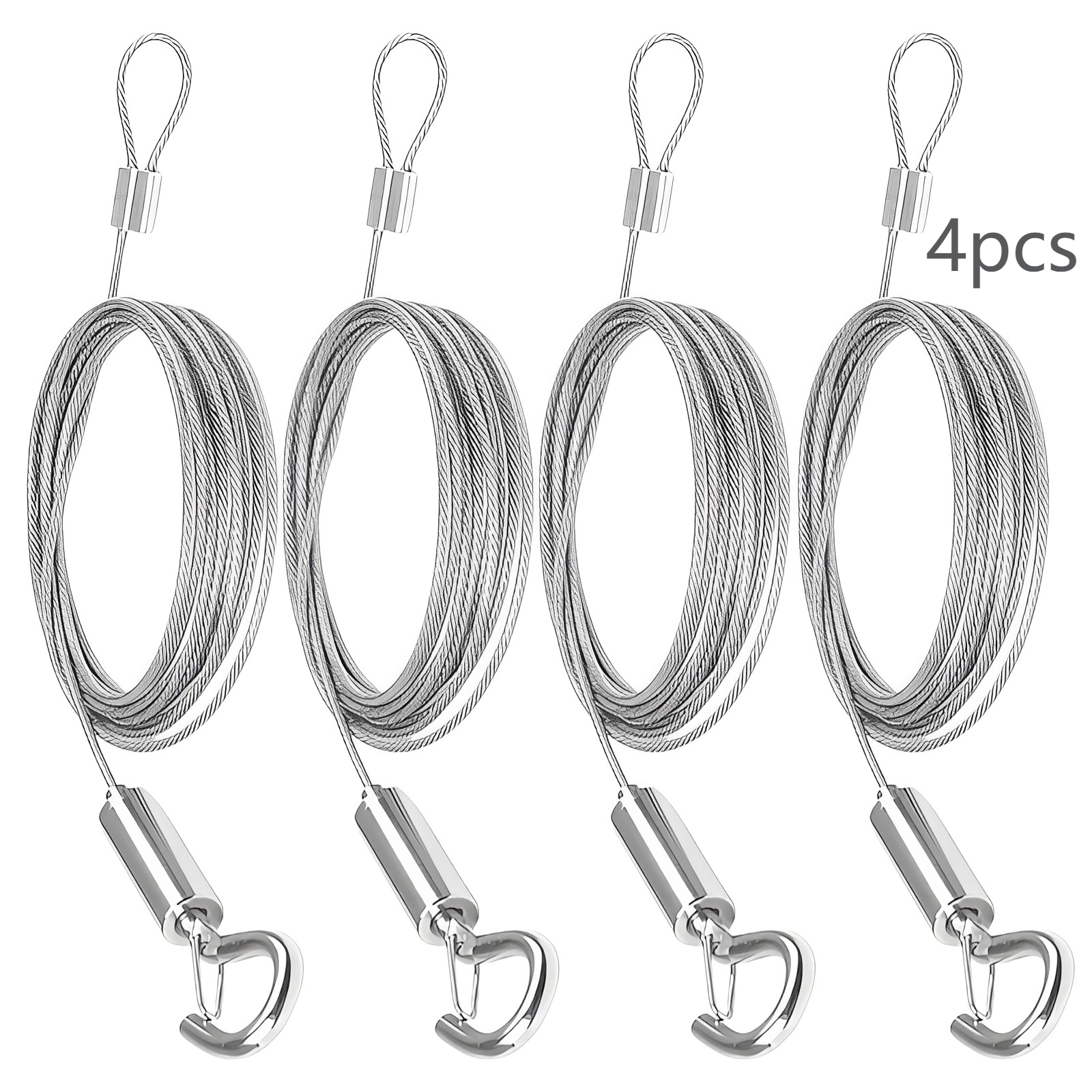 TEMU 4pcs Câble Métallique Réglable avec Boucle et Crochet, Câble de Suspension pour Cadre Photo, Fil de Suspension, Câble de Suspension pour Rideau,