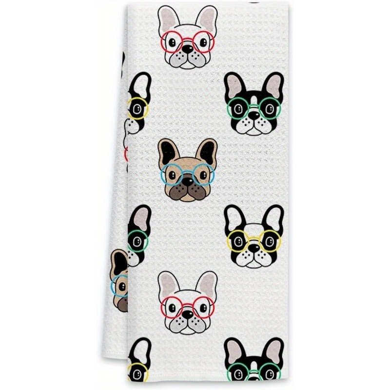 TEMU French Bulldog Kitchen Towel - 18x26in, Modern Polyester Dish & Hand Towel For Home Decor, Perfect Gift For Dog Lovers