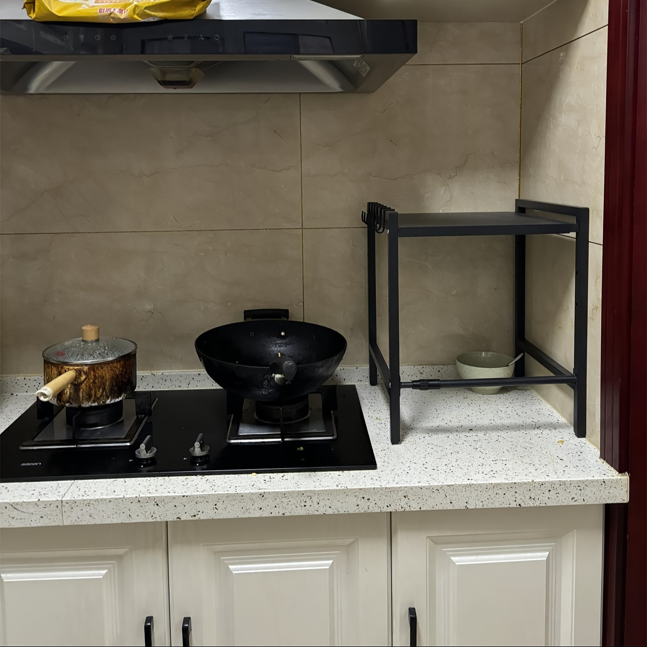 Microwave Oven Rack, Expandable Microwave Oven Rack for Countertop Kitchen Utensil and Tableware Storage, with 6 Hooks, Carbon Steel Microwave Oven Shelf Countertop with Hooks - Mother's Day Gift for Wife - Kitchen Storage 5 Microwave Oven Rack, Expandable Microwave Oven Rack for Countertop Kitchen Utensil and Tableware Storage, with 6 Hooks, Carbon Steel Microwave Oven Shelf Countertop with Hooks - Mother's Day Gift for Wife - Kitchen Storage - Image 5