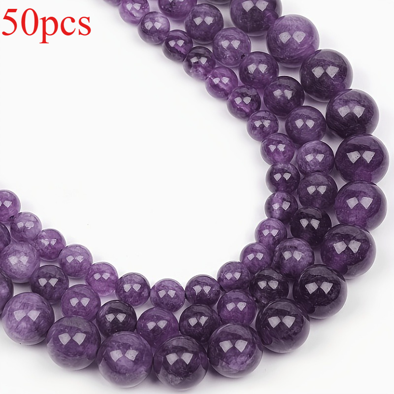 TEMU 50pcs Natural Amethyst Round Loose Beads, Jewelry Additions For Bracelet Necklace Making, Unisex