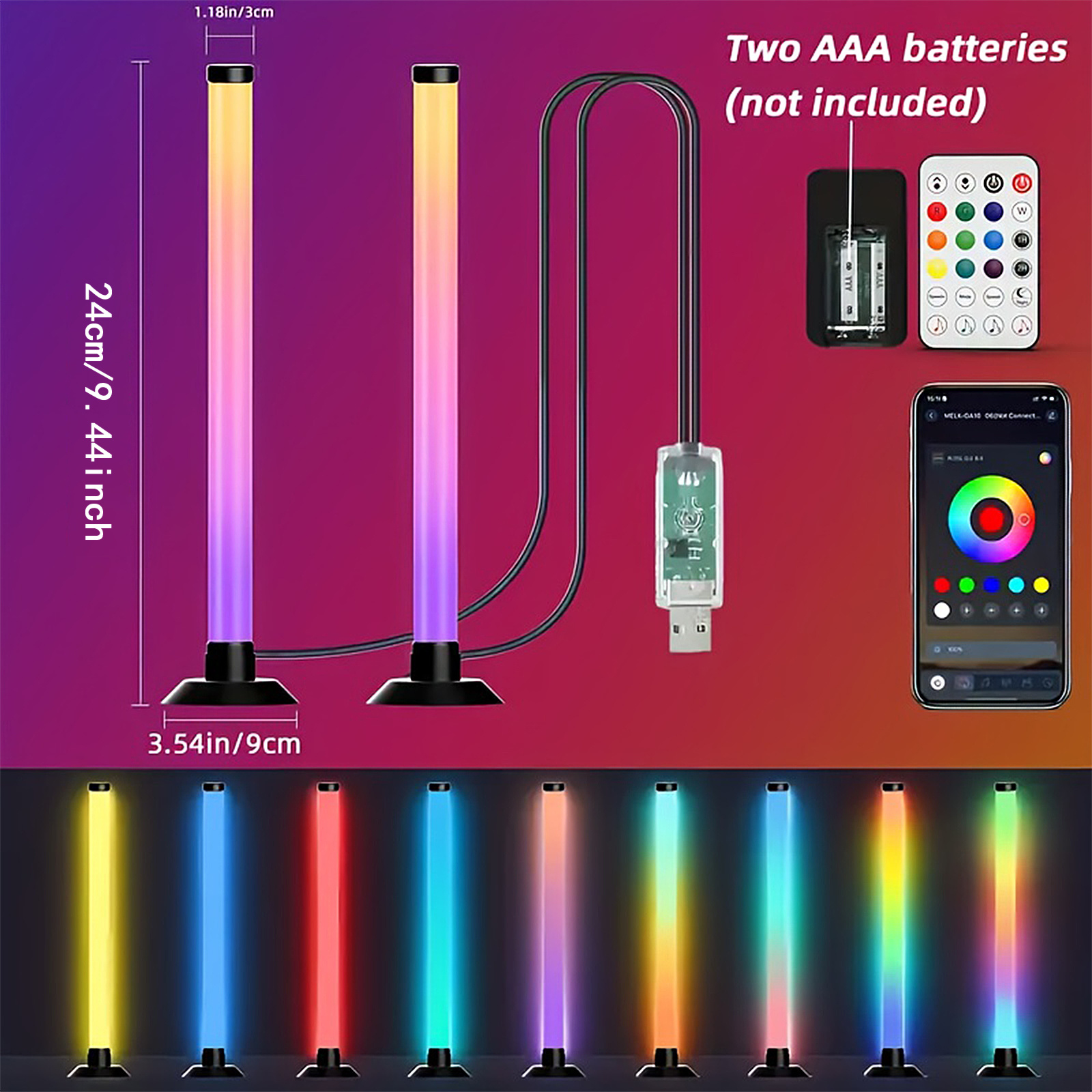 TEMU 2pcs/set Rgbic Gaming Light Bars, Home Desktop Led Light, Usb Smart Led Light Bars With App & Remote Control, Music Sync Rgb Lights For Gaming