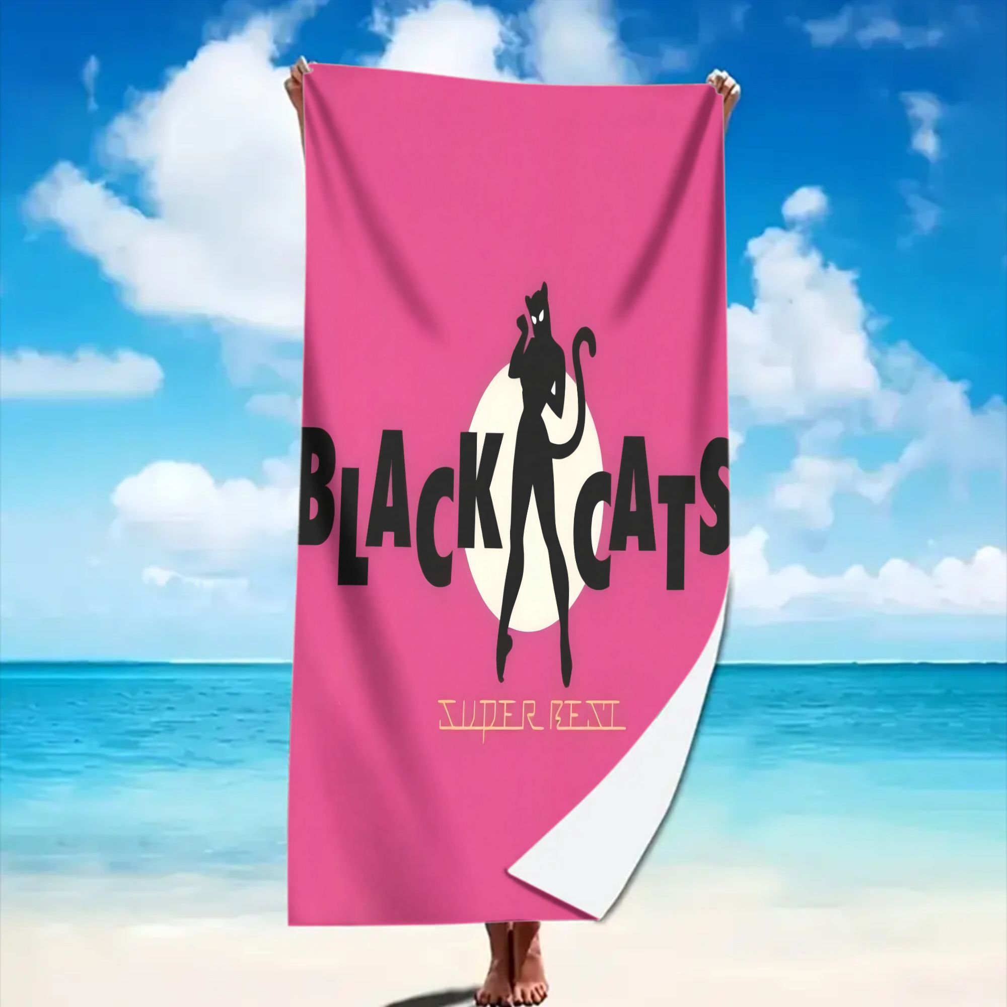 TEMU ブラック・バンドポスター風ビーチタオル、軽量長方形タオル、ビーチ・プール・キャンプ・旅行に最適 - ヴィンテージカラーデザイン、ファン・家族・友人へのプントに最適、ビーチ