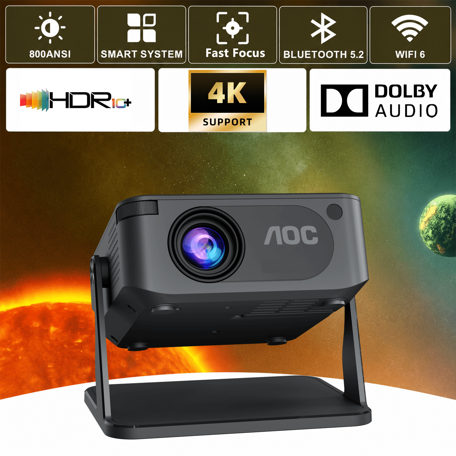 Image of Portable Smart Projector, True 720p Native Resolution With 4k Compatibility, Auto Keystone Distortion Correction & Control, Wireless Streaming Projector For Bedroom Leisure Office Meeting