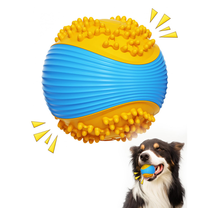 Indestructible Dog Chew Toy Ball, Squeaky Tough TPR Chew Ball for *  Interactive Dental Cleaning and Teeth Cleaning Toy to Keep Dogs Busy for  Small Medium Large Breed (Orange, Blue)