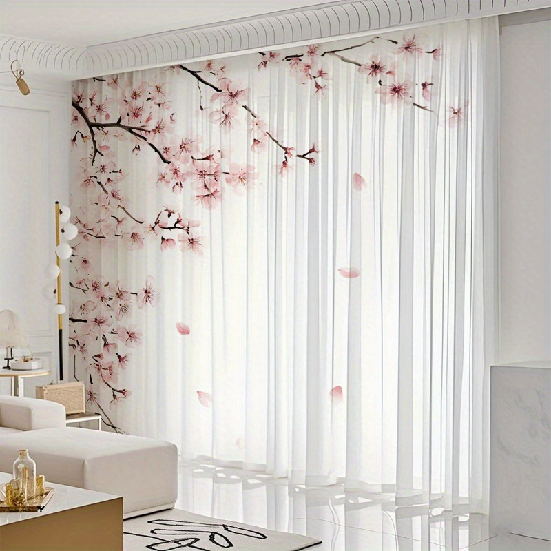 TEMU 2 pièces/set, rideaux en gaze décorés d'imprimé roses pour écrans de fenêtre, montrant douce du printemps, rideaux avec tringle à suspendre,