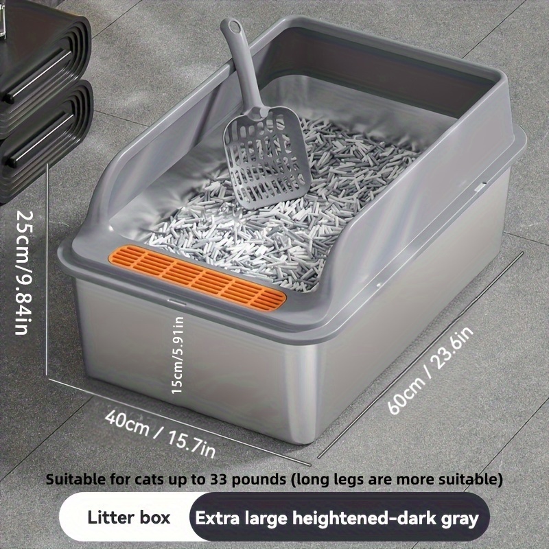 Image of Spacious Stainless Steel Cat Litter Box With Scoop - Easy To Clean, Durable And High-sided Design, Fits Cats Up To 31 Lbs, Ideal For Indoor Use