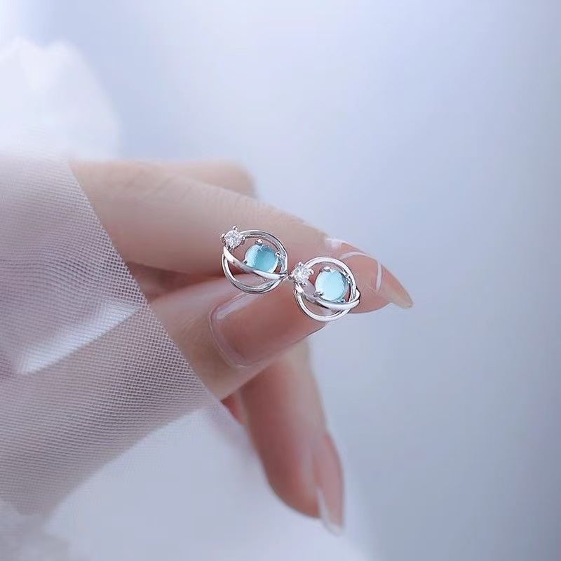 S925 Silver Saturn Moonlight Zirconia Planet Earrings