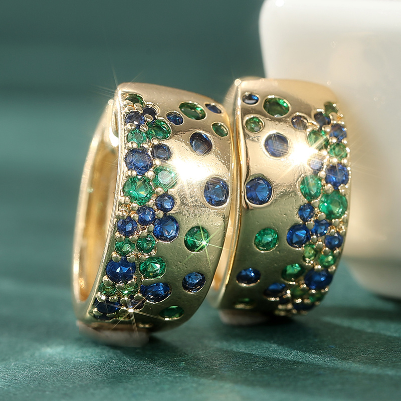 Image of Golden Color Stud Earrings For Women Vintage Green Cz Zirconia Piercing Women's Earrings Trend Engagement Wedding Party Hoop Earrings Jewelry Wholesale