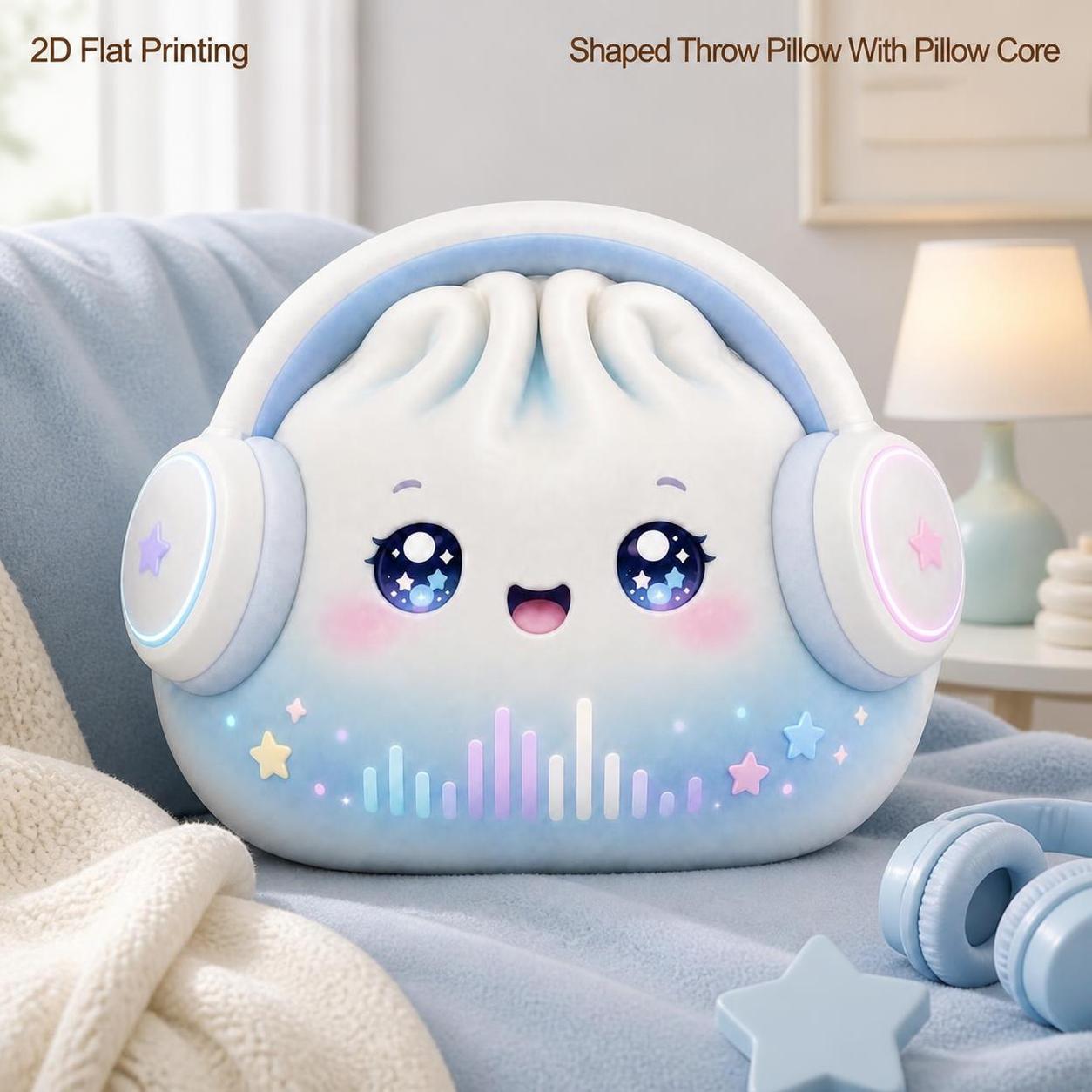 TEMU Headset Cute Dumpling With Kpop 2d Flat Printing Shaped Stuffed Throw Pillow, Perfect For Sofa Bedroom Living Room Decor For Office And Car,