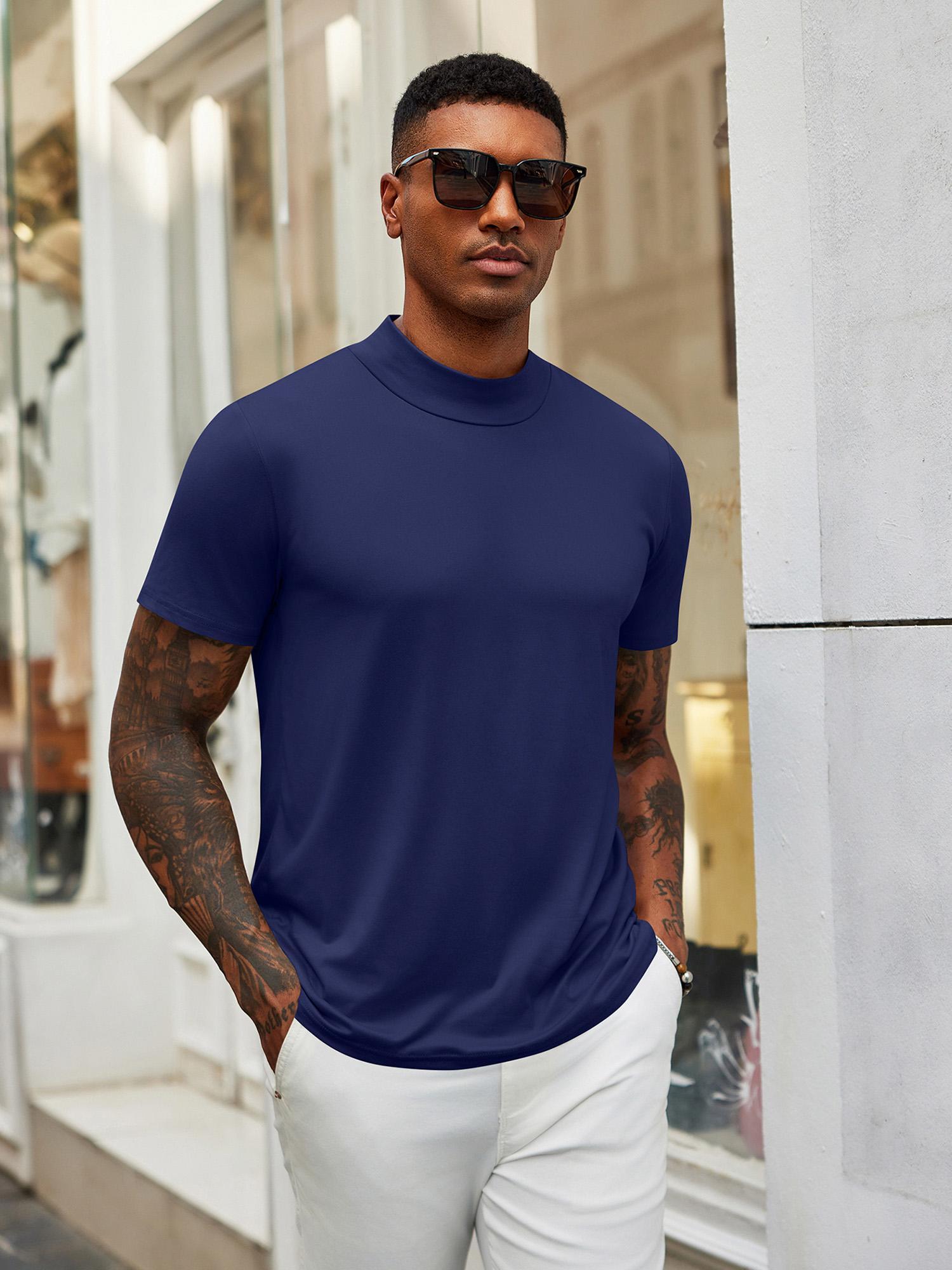 Turtleneck Shirt Mens Short Sleeve Mock Turtleneck Undershirt Mock