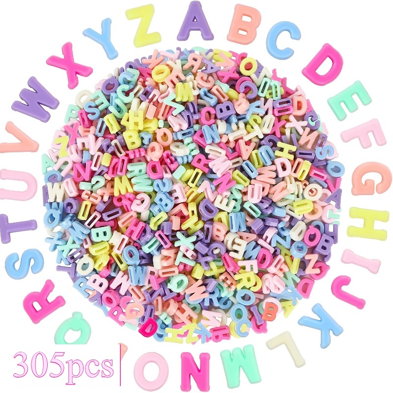 TEMU 305pcs Mixed Large Letter Beads - Assorted Colors Plastic A-z Letters For Vibrant Party Decorations, Suitable For Making Bracelets, Necklaces,