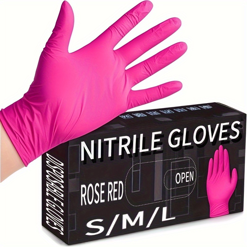 pink disposable nitrile gloves an   for household cleaning