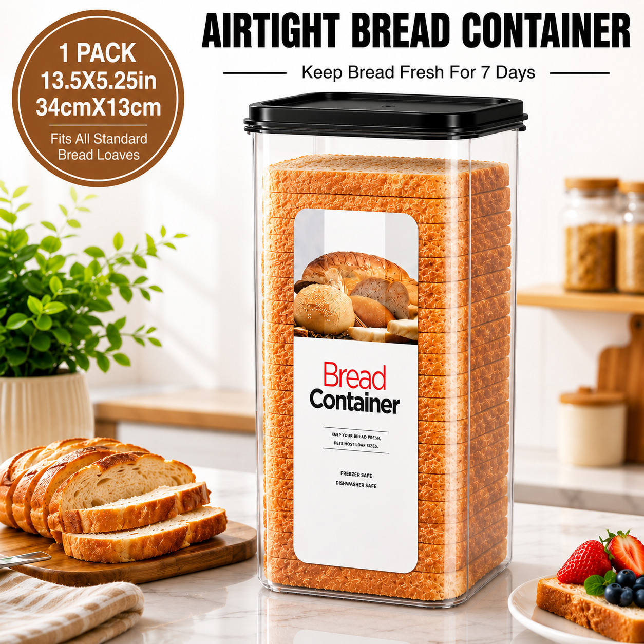 TEMU Upgraded Airtight! Large Bread Container With Lid Options, Tall Food Storage Box Fits Whole Loaf Bread, Clear Pp Bread Keeper, Moisture-proof,