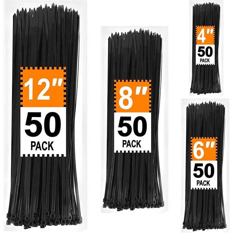 Image of Zip Ties Assorted Sizes 4+6+8+12 Inch, 200 Pack, Ties, Uv Resistant Wire Ties For Indoor And Outdoor Use, Cable Ties For Plant