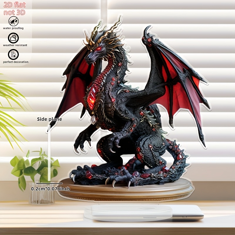 TEMU 2d Flat Gothic Black Dragon Acrylic, A Gift For Men, Choice For , Suitable For Decorating Desktops, Bedrooms, Offices, Dining Rooms, And Living